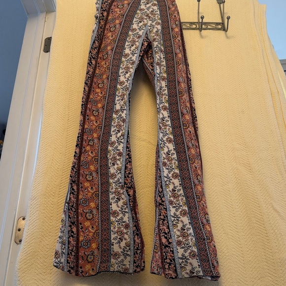 Pants - Floral Flare Pants with Red and Cream Accents